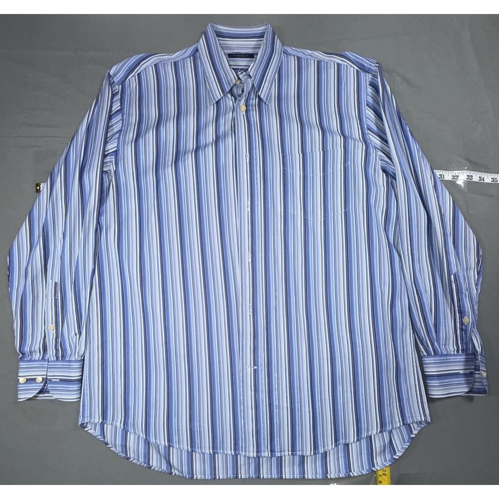 Canali Dress Shirt Mens Large Blue Stripe Cotton Classic Fit Long Sleeve Italy